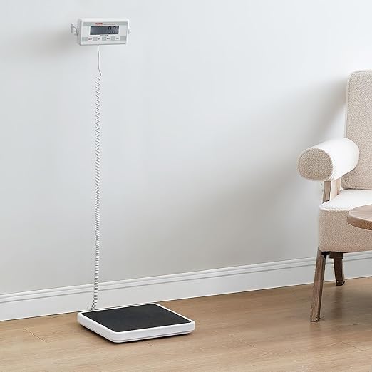 VEVOR Portable Medical Scale, Professional Digital Physician Scale for Weighing - with Anti-Slip Mat, 2 Units (kg/lb), Hold & Tare Function, 550LBS Capacity Physician Wight Scale for Gym Home Hospital