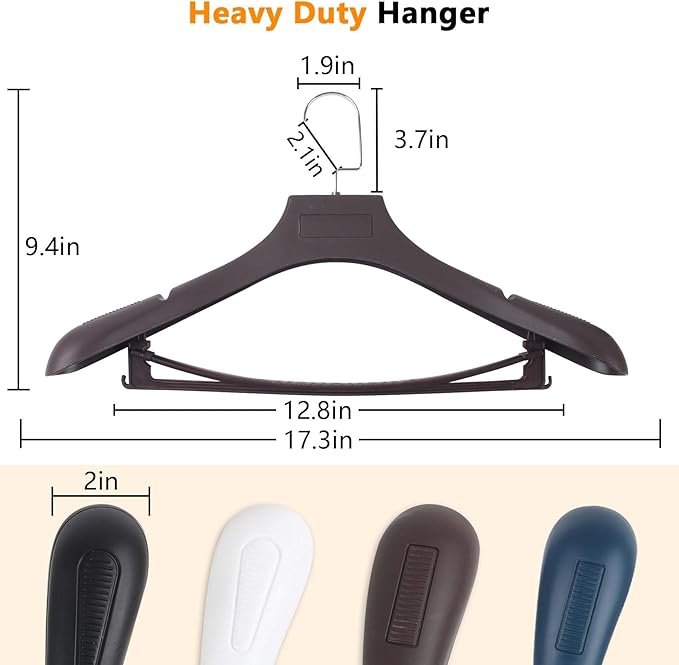 Suit Hangers for Men 6 Pack, Brown Coat Hangers Extra Wide Non Slip Width 17.7", Thick Plastic with Pants Bar & Metal Hook