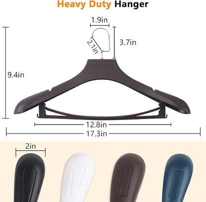 Suit Hangers for Men 6 Pack, Brown Coat Hangers Extra Wide Non Slip Width 17.7", Thick Plastic with Pants Bar & Metal Hook