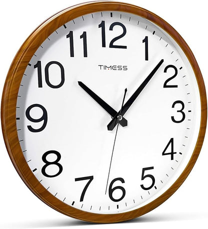 Wall Clock, Classic Wood Style Finish, 16 Inch Non-Ticking Silent Battery Operated Analog Clock, Ideal Retro Decor for Home, Bedroom, Living Room, Kitchen, Bathroom, Office(Wood Yellow)