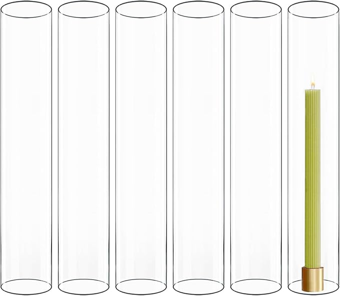 CYS EXCEL 6 PCS (H:14" D:2.5") Glass Hurricane Candleholder Tubes | Open-Ended Bottomless Cylinder, Chimney Tube for Taper Candles and Candlesticks