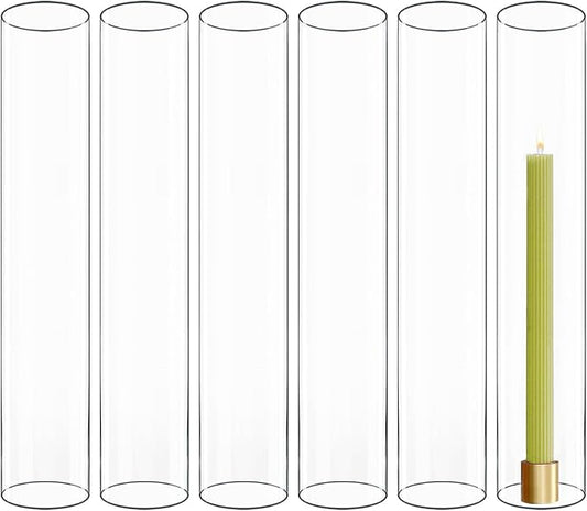 CYS EXCEL 6 PCS (H:14" D:2.5") Glass Hurricane Candleholder Tubes | Open-Ended Bottomless Cylinder, Chimney Tube for Taper Candles and Candlesticks