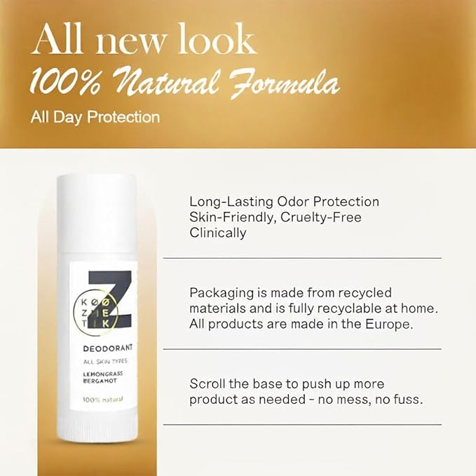 Natural Deodorant Z for Men & Women | 100% Natural, Aluminum-Free, Lemongrass & Bergamot | Long-Lasting Odor Protection | Skin-Friendly, Cruelty-Free, Clinically Tested | 50ml (1.7oz)