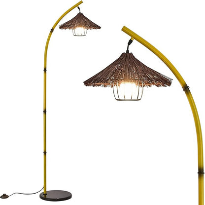 beaysyty Bamboo Floor lamp Mid Century Rattan Retro Floor lamp Bohemian,Arc Floor Lamps for Living Room Tall Reading Lamps Antique Rattan Style for Bedroom Dining Room Farmhouse Study (Yellow)