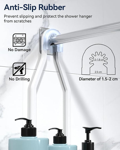 YASONIC Shower Caddy - Never Rust Aluminum Organizer - Over Shower Head with 10 Hooks & Soap Basket - White