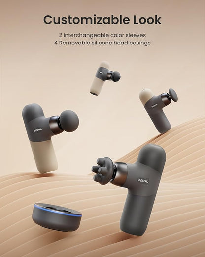 RENPHO Mini Thermal Deluxe Massage Gun with Quick Charging Dock and Heat, Color Silicone Sleeves, Travel Size Percussion Massager with Carry Case, Portable Deep Tissue Muscle Massager