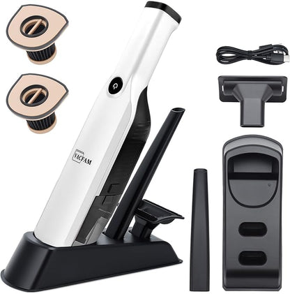 Handheld Vacuum Cordless,15KPA High Power Suction,USB Quick Charge,Car Vacuum Cleaner with Storage Dock,Lightweight Rechargeable Dust Buster with Crevice Tool Pet Brush Hand Vac for Home,White