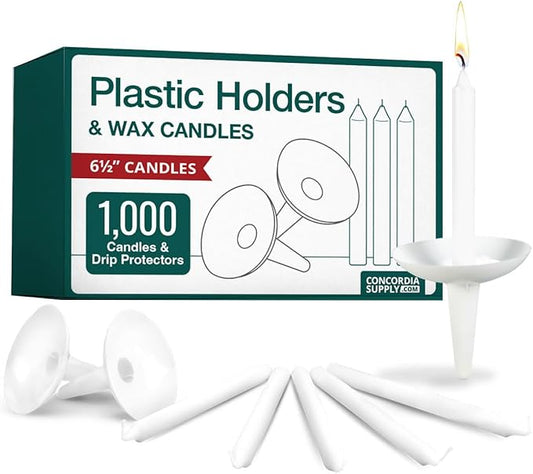 Concordia Supply 6.5" Candlelight Service Vigil Candles with Plastic Candle Holders (Set of 1000) - Convenient for Memorial Candles, Congregational, Christmas Eve, Shabbat