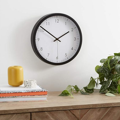 Amazon Basics Classic 12", Easy to Read, Silent Non Ticking, Battery Operated, Round Wall Clock, Black
