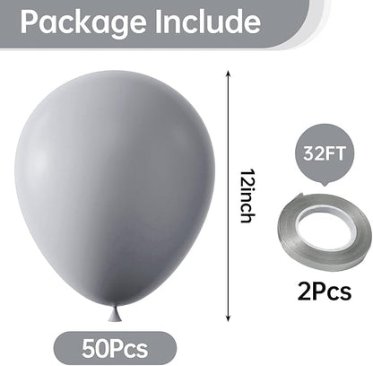 KALOR 12 Inch Gray Balloons, 50 Pcs Latex Helium Balloons for Kid's Birthday Party, Baby Shower, Wedding, Graduate Party Decorations