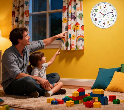 Learning Wall Clock for Kids Bedrooms, 12in Classroom Analog Clock for Kids Learning to Tell Time