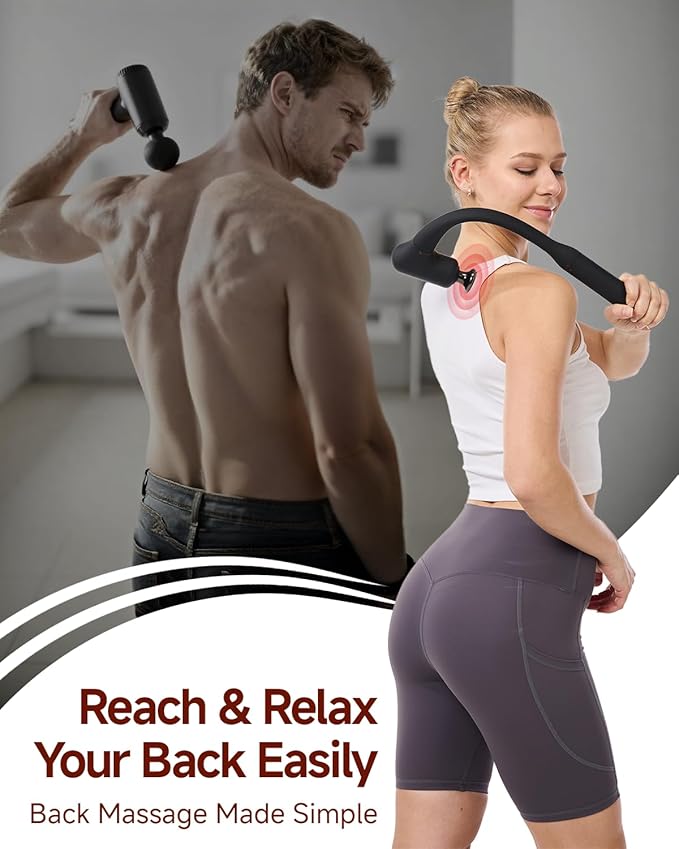 Upgraded 2-in-1 Massage Gun with Heat, Pain Relief Deep Tissue Back and Neck Massager with Extension Handle, Handheld Muscle Massage Gun for Back, Shoulder, Arm,Thigh