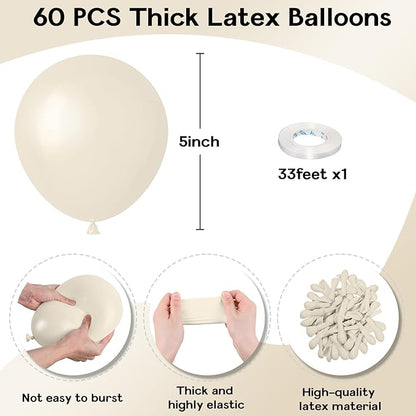 White Sand Balloons 5 Inch, 60 Pcs Small Beige Latex Cream 5'' Mini Matte Retro Off-White Neutral Helium for Birthday Wedding Baby Shower Party Decorations