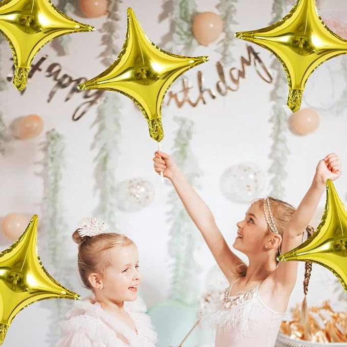 18inch Star Shape Foil Mylar Balloon,30 pcs Gold Four Angle Star Balloons for Birthday Party,Wedding,Valentine's Day, engagement party，Christmas,Baby Shower Backdrops Decorations ﻿