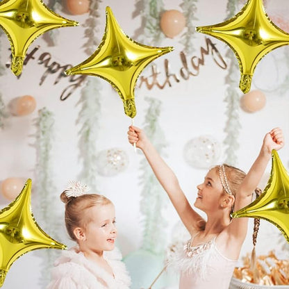 18inch Star Shape Foil Mylar Balloon,30 pcs Gold Four Angle Star Balloons for Birthday Party,Wedding,Valentine's Day, engagement party，Christmas,Baby Shower Backdrops Decorations ﻿