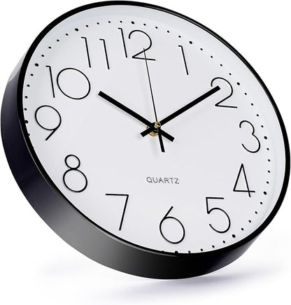 Wall Clock 12 Inch Non-Ticking Silent Modern Simple Style Round Decor Clock Black Stereoscopic Dial Quartz Wall Clocks for Home/Office/School/Living Room/Bedroom/Kitchen