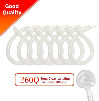 KAWKALSH 260 Clear Long Balloons for Animals, Thickening Skinny Latex Twisting for Arch Modeling Magic Clown Birthday Wedding Party Decorations 100pcs