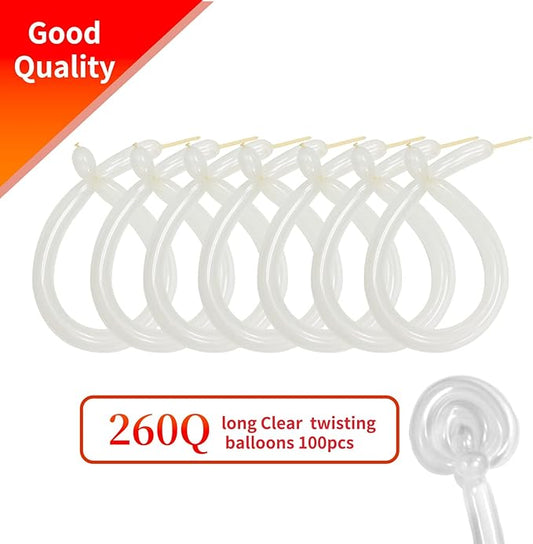 KAWKALSH 260 Clear Long Balloons for Animals, Thickening Skinny Latex Twisting for Arch Modeling Magic Clown Birthday Wedding Party Decorations 100pcs