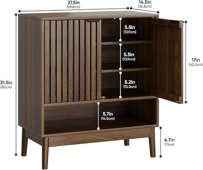 Shoe Storage Cabinet with Adjustable Shelves, Wooden Shoe Organizer, Shoes Rack for Entryway, Hallway, Living Room (Walnut, 27.56" W)