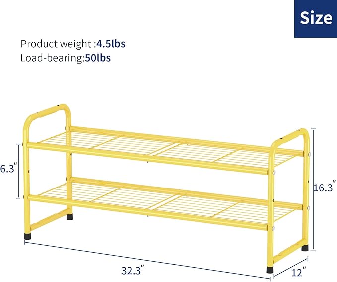 SUFAUY 2-Tier 33" Wide Shoe Rack, Closet Metal Shoe Rack Organizer Heavy Duty, Stackable, Gold
