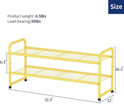 SUFAUY 2-Tier 33" Wide Shoe Rack, Closet Metal Shoe Rack Organizer Heavy Duty, Stackable, Gold