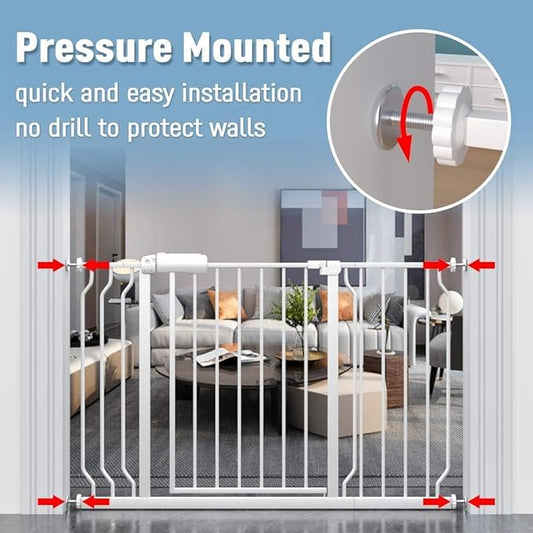 ALLAIBB Extra Wide Pressure Mount Baby Gate Auto Close White Metal Child Dog Pet Safety Gates with Walk Through for Stairs,Doorways,Kitchen and Living Room(62.20-66.93"/158-170cm)