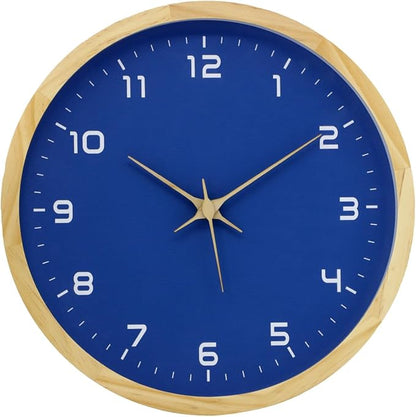 MEIRED Wooden Wall Clock 12 Inch Silent Non Ticking Wall Clocks Battery Operated Wood Analog Retro Round Clock Decorative for Kitchen,Home,Living Room,Classroom, Log Blue
