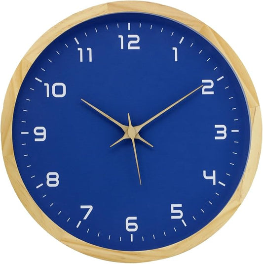MEIRED Wooden Wall Clock 12 Inch Silent Non Ticking Wall Clocks Battery Operated Wood Analog Retro Round Clock Decorative for Kitchen,Home,Living Room,Classroom, Log Blue