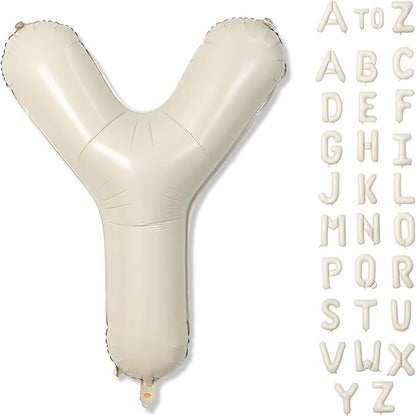 Cream Y Letter Balloons, 40 Inch Alphabet Foil Name Beige Balloon, Large Self Inflating Balloon Letters Y, White Sand Mylar Helium Custom Letter Balloon for Girls Birthday Party Baby Shower Decoration