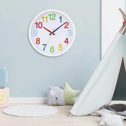 Time Teaching Clock Silent Wall Clock for Kids Learning Time, Silent Non-Ticking Quartz Decorative Wall Clock for Teacher's Classrooms Or Children's Bedrooms 9 Inch