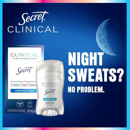 Secret Clinical Strength Antiperspirant Deodorant for Women, 3X Stress Protection, 72hr Sweat & Odor Protection, PH Balancing Minerals, Clear Gel, Clean Lavender Scent, 2.6 oz