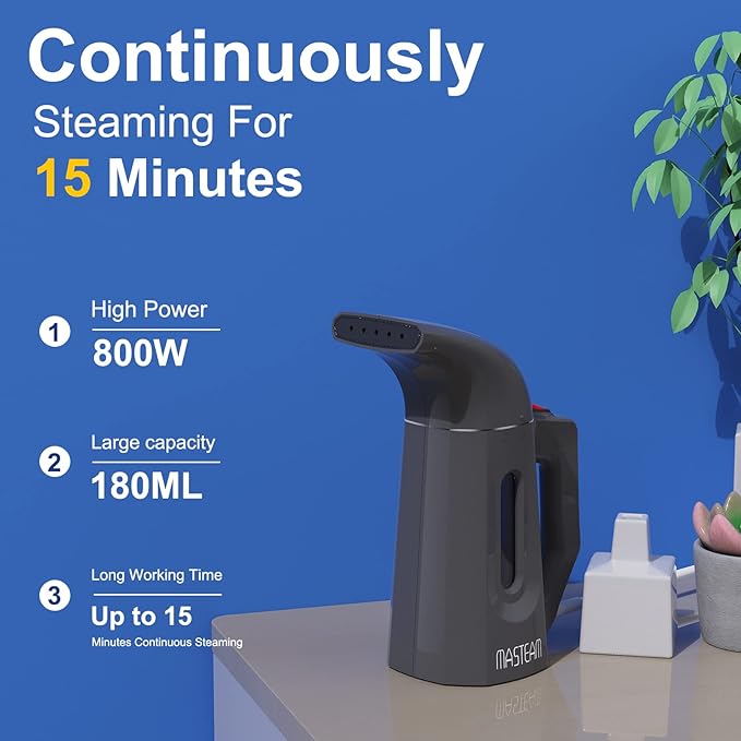 Handheld Steamer for Clothes Wrinkle Removes,Garment Steamer for Hat,1.5lbs Lightly,40s Fast Heat-up,8 FT Power Cord,800W, for Home and Travel with Automatic Shut-Off Safety Protection (Grey)