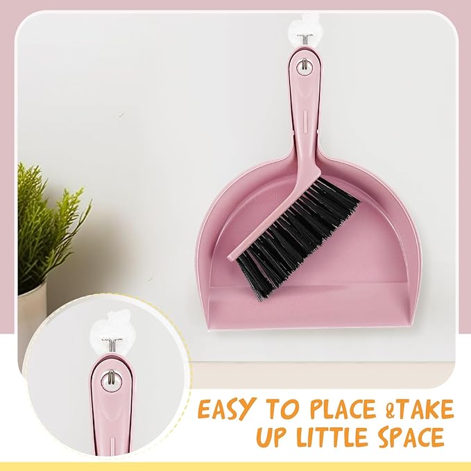Sliner 18 Pack Mini Dustpan and Brush Set Plastic Dust Pans with Brush Small Broom and Dustpan Set Mini Broom Dust Pan for Home Office Kitchen Table Desktop Floor Cleaning Supplies (Pink)