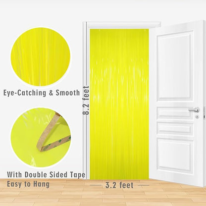 GOER 3.2 ft x 8.2 ft Metallic Tinsel Foil Fringe Curtains Party Photo Backdrop Party Streamers for Birthday,Graduation,New Year Eve Decorations Wedding Decor(3 Packs,Candy Lemon Yellow)