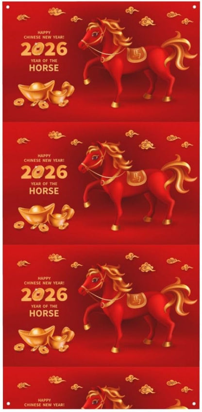 Year Of The Horse Happy Chinese New Year 2026 Door Cover Decorations Banner Flag Welcome Hanging Backdrop Sign Party Background Decor Holiday Supplies 35 * 72 Inches
