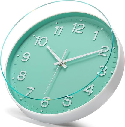MEIRED Wall Clock 12 Inch Silent Non Ticking Battery Operated Round Wall Clock Modern Simple Style Decor Clock for Home/Office/School/Kitchen/Bedroom/Living Room, Bean Green and White
