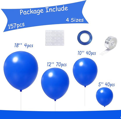 154pcs Royal Blue Balloons Garland Arch Kit In Different Sizes 5/10/12/18 Inch Royal Blue Balloons for Birthday Party Decorations Wedding Graduation Baby Shower Gender Reveal