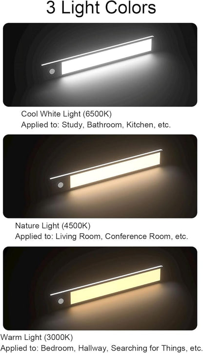 FTVOGUE 9.4in LED Motion Sensor Light Indoor Rechargeable Under Cabinet Lighting with 3 Color Temperatures 120 Wide Angle Sensor for Kitchen Closet Garage