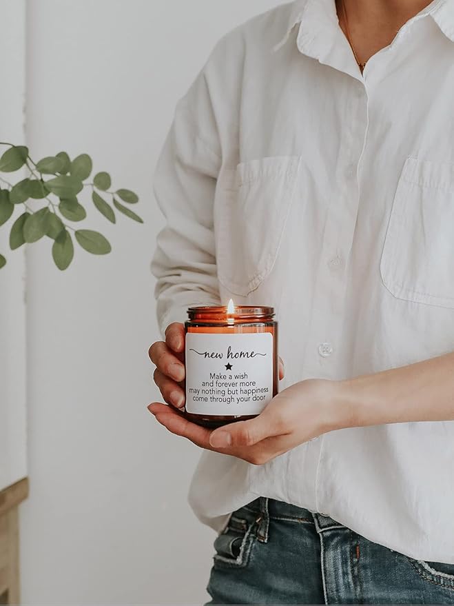 House Warming Gifts New Home, New Home Candle,Gifts for Women,House Warming Gift for Women and Men,Gift for Home Buyers, New Homeowner,Sandalwood & Rose Scented Candle,7oz