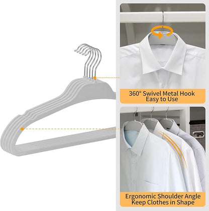 Non-Slip Rubber Coated Hangers, 30 Pack Plastic Clothes Hangers with 360° Swivel Hook 17.7 Inches Slim Space Saving Hangers for Adult Clothes Shirts Dresses Pants, Gray