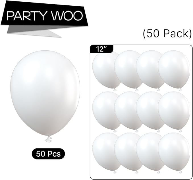 PartyWoo White Balloons 50 pcs 12 Inch Matte White Latex Helium Balloons for Wedding Bridal Graduation Engagement Baby Shower Gender Reveal Easter Anniversary Birthday Party Decorations White-Y13