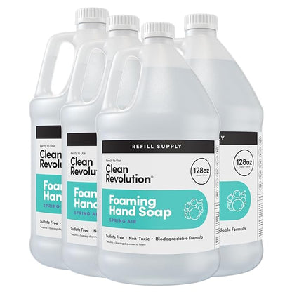 Clean Revolution Foaming Hand Soap Refill Supply Container, Ready to Use Formula, Gluten Free, Spring Air Fragrance, 128 Fl. Oz, 4 Pack