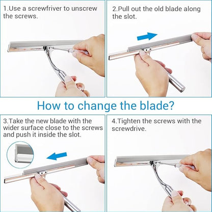 Quntis Silicone Shower Squeegee with Stainless Steel Handle, Window Cleaning Squeegee for Bathroom Window Kitchen Car Household with Professional Wall Mount