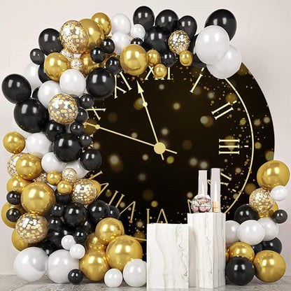 6.5x6.5ft Vintage Black Gold Clock Round Backdrop Cover Happy New Year Photography Background for New Year Eve Party New Year's Countdown Family Party Congrats Grad Celebration Portrait Supply
