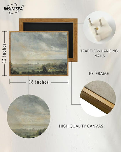 InSimSea Framed Canvas Wall Art Vintage Decor, Room Decor Classical Oil Painting Canvas Prints View from the Elbe Valley with high cloudy sky Vintage Wall Art Home Room Decor, 12"x16"