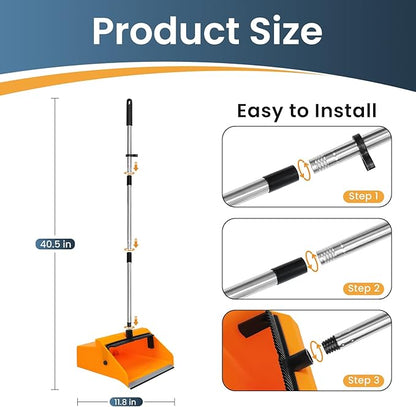 Large Commercial Dustpan with Comb，Long Handle Upright Heavy Duty Dust Pan Outdoor Indoor for Courtyards, Garages, Lobbies, Shopping Malls, Market Floors, Sidewalks, Classroom Floor Cleaning