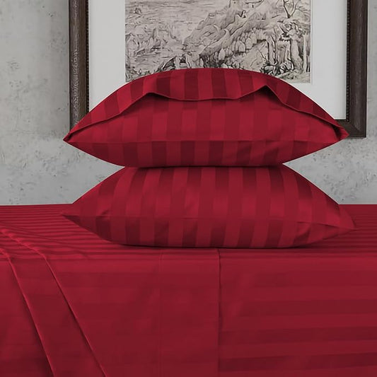 URBANHUT 800 Thread Count Egyptian Cotton Damask Striped California King Size Sheets Set (4 Pc) - Ultra Soft Sateen Weave Cal King Size Bed Sheets, Luxury Hotel Sheets with 16" Deep Pocket - Burgundy