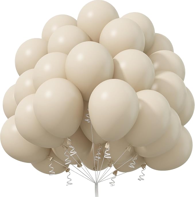 Sand White Balloons 12 Inch, 50Pcs Beige Matte Retro Off White Cream Latex Helium Balloons for Birthday Wedding Baby Shower Anniversary Party Decoration