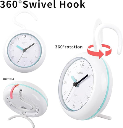 OSTAR Waterproof Bathroom Shower Clock, Analog Quartz Clock Hanging Stand Dual Purpose, One AA Battery Operated 4.72 inch Round Size