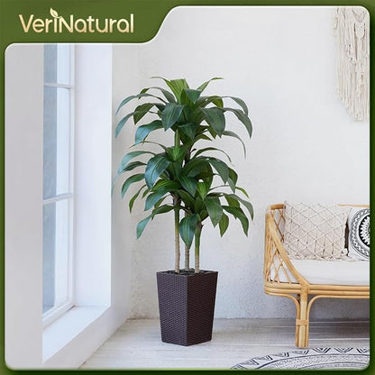 5FT Artificial Dracaena Tree - UV Resistant Faux Tropical Plant, Potted Fake Tree with Taper Planter & Pebbles - Indoor Outdoor Greenery for Home, Porch, Living Room, Bedroom Decor, VN127
